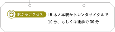 JR木ノ本駅からレンタサイクルで10分、もしくは徒歩で30分